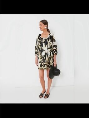 NWOT Tuckernuck Mod Iris Coverup Balloon Sleeve Mini Dress Black/Gold/white Sz S